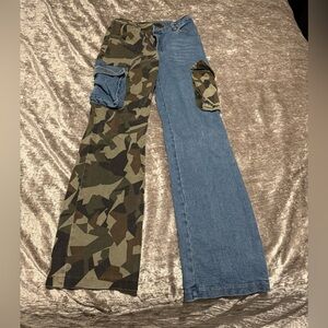 Camouflage and Denim Patchwork Pants